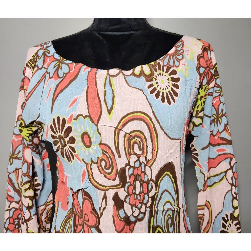 Vtg Cache Y2K Floral Bell Sleeve Side Tie Blouse Boho Psychedelic Top M - Picture 2 of 11